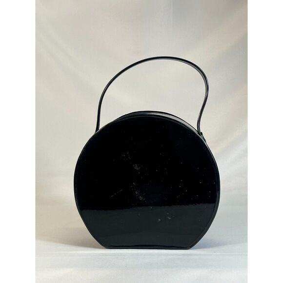 Vintage Judy Lee Jewels Black Patent Cosmetic Vanity Case Hat Box Mid Century - Picture 2 of 7